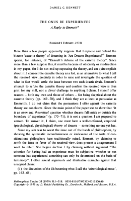 Dennett - The Onus Re Experiences - A Reply to Emmett.pdf